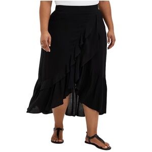 Torrid NWT Black Challis Ruffle Hem Hi-Lo Maxi Skirt (#125)